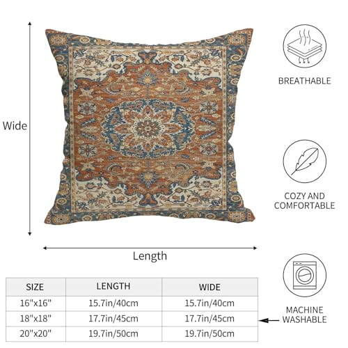 Boho Throw Pillow Covers 18x18 Set of 2 Orange Blue Ethnic Pattern | Western Boho Outdoor Pillows Cover Fall Autumn Bohemian Linen Decorative Pillowcase for Couch Bed Living Room Decor - color: Orange Blue 2, size: 18" x 18" (Pack of 2)