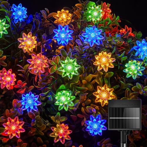 Brightown 50 LED Flower Solar String Lights Outdoor Waterproof, Multicolor Solar Powered Fairy Lights with 8 Lighting Modes for Garden Fence Yard Patio Christmas Tree Party Wedding Decor - color: Multicolor, size: 1 Pack