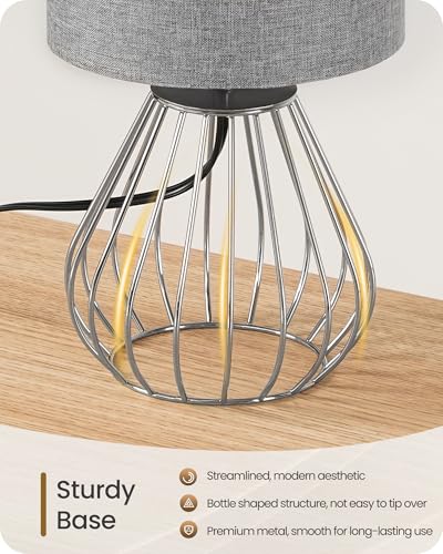 Small Table Lamp, Bedside Lamp with Gray Linen Lampshade & Silver Metal Base, Modern Nightstand Lamp, Little Cute Desk Lamp for Bedroom, Living Room, 2700K LED Bulb Included, SH06TL05 - color: Gray + Silver