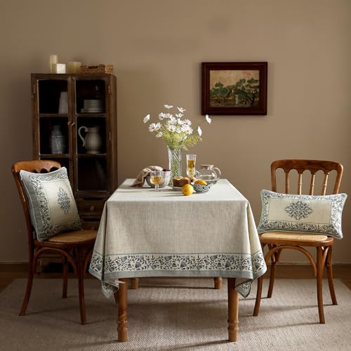 ISAENNE Designer Vintage Linen Elegant Small Square Tablecloth,Chinoiserie Floral Indoor Table Cloth,Wrinkle Resistant Decor Table Cover for Dining Thanksgiving Kitchen,55"*55"-Segerman B - color: Segerman B, size: 55" x 55" (Square)