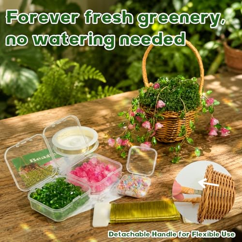GUJYUYIF Beaded Plant Kit Green Glass Leaf Beads with Rattan Basket, Hanging Suncatchers Beading Kit for Jewelry Making DIY Craft Kit Plants - color: Pink-Green