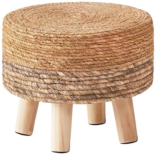 Wimarsbon Round Foot Stool Natural Seagrass Poufs Ottoman Hand Weave Footrest Stool for Couch Desk Extra Seat Step Stool with Solid Wood Legs for Hallway Patio Lounge Brown - color: Brown, size: 13"D x 13"W x 10.6"H