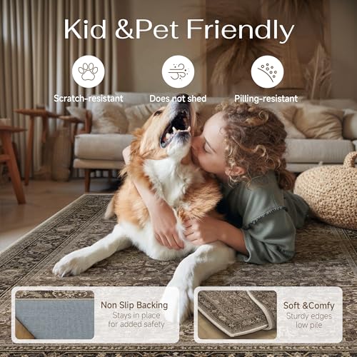 HUGEAR Brown Washable 2x6 Runner Rugs for Hallway Entryway Vintage Distressed Neutral Rug Carpet Durable Soft Non Slip & Shedding Stain Resistant Low Pile Indoor Home Decor - color: Retro | Brown, size: 2' x 6' (Runner)