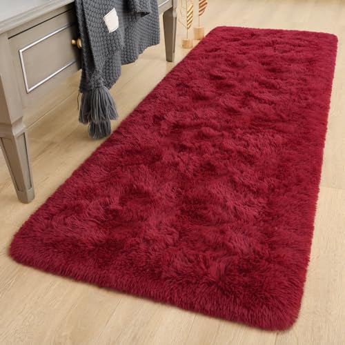 DETUM Wine Red Runner Rug 2x6 for Hallyway Entryway Kitchen Fluffy Area Rugs for Bedroom Soft Kids Room Rugs Furry and Washable Christmas Carpets - color: Burgundy, size: 2 x 6 feet