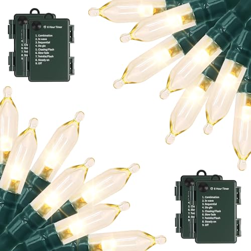 Battery Operated String Lights - 4 Pack Total 66ft 200 LEDs Warm White Christnas Lights with Timer, 8 Modes Waterproof Twinkle Lights for Indoor Outdoor Xmas Tree Wreath Party Holiday Decorations - color: Warm White, size: 4 Pack