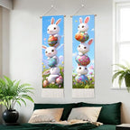 seewan 2 Pack Long Vertical Wall Tapestry, Boho Nature Landscape & Floral Aesthetic Wall Hanging for Bedroom Living Room Home Decor, Long Narrow Art Tapestry with Sunrise Mountain Botanical Designs, 13" × 51" (Cute Bunny Stack, 13"Wx51"H, Unframed) - colo