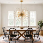 Modern 28.34" Gold Sputnik Chandelier 9-Light Mid-Century Starburst Chandeliers Solid Metal Satellite Firework Urchin Light Fixture for High Ceilings Dining Room Kitchen Living Room, E12 - color: Golden 28.34" 9-Light