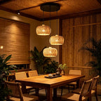 Natural Hand-Woven Basket Chandelier 3-Light Cluster Pendant Light Fixture Seagrass Rattan Shade Farmhouse E26 Base for Living Room Dining Room, Boho Light Fixtures - color: Basket Shade
