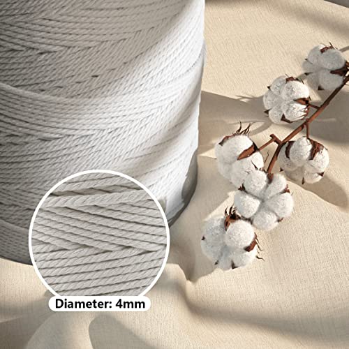 Macrame Cotton Cord 4mm x 547yds, ZUEXT Natural Handmade Beige White Braided Cords 4 Strands Knitted Rope String for Craft Wall Hanging Weaving Tapestry Dream Catchers Hanger DIY Gift (500m) - color: Beige White, style: 4mm x 500m