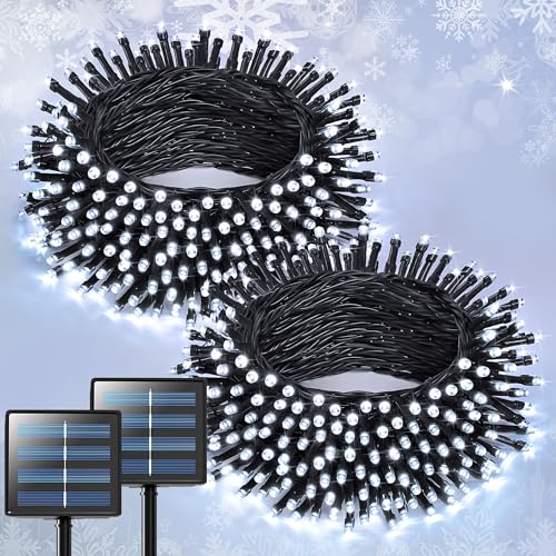 JMEXSUSS 2 Pack Solar String Lights Outdoor Waterproof, Total 400 LED 151FT Solar Christmas Lights Outdoor, 8 Modes Christmas Light for Outside Patio Yard Tree Decorations, White - color: White, size: 200LED*2