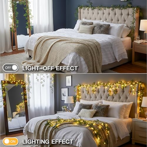 suddus Willow Vine with Fairy Lights Battery Operated, 12ft 40 LED Artificial Plants Lights with Remote, Hanging String Lights for Bedroom, Wall, Garden, Party, Wedding Decor (Warm White) - color: Willow, size: 40 LED-Battery-Copper