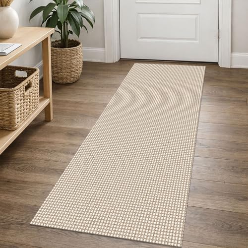 EARTHALL Woven Runner Rug 2x5 Ft Washable Runners for Hallways Cotton Non Slip Rubber Backed Kitchen Runner Braided Indoor Floor Carpet for Entryway, Hallway, Kitchen, Bedroom, Beige/Ivory - color: Beige/Ivory, size: 2' x 5' (Runner)