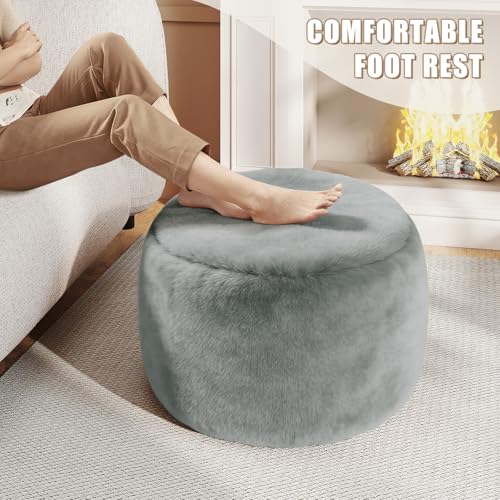 Round Stuffed Pouf Ottoman Foot Rest, Faux Fur Poufs with Memory Foam Filling, Ottomans for Living Room, Nursery, Dorm, Soft Foot Stool Ottoman for Couch, Perfect for Resting Your Feet (Grey, 20 Inch) - color: Grey, size: 20.1"D x 20.1"W x 15"H