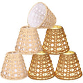 6 Pack Small Rattan Clip on Lamp Shade 4" Top x 6" Bottom x 5" High Boho Shades Natural Rattan Replacement Light Covers Woven Lampshade for Floor Lamps Pendant Light Chandelier Wall Sconces