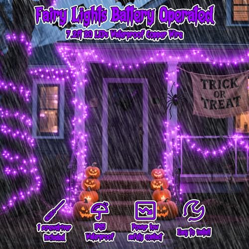 Halloween Purple Fairy Lights Battery Operate,7.2ft 20 LEDs String Lights Silver Copper Wire for Hallowen Christmas DIY Decoration Wedding Party (6 Pack) - color: Purple