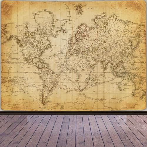Old World Map Tapestry, Vintage World Map Geographical Distribution Tapestry Wall Hanging, Brown Historical Atlas Educational Poster Classroom Large Tapestries Office Decor 90x70 - color: Retro Map, size: 90L" x 70W"