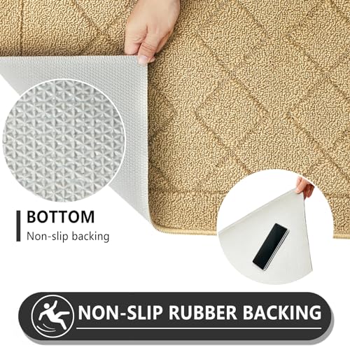REFETONE Indoor Doormat, Front Back Door Mat 24"x36" Rubber Backing Non Slip Mats, Absorbent Washable Entrance Doormat for Entryway, Resist Dirt Low-Profile Inside Floor Mat for Muddy Shoes, Beige - color: Big Plaid Beige, size: 2' x 3' (Rectangular)