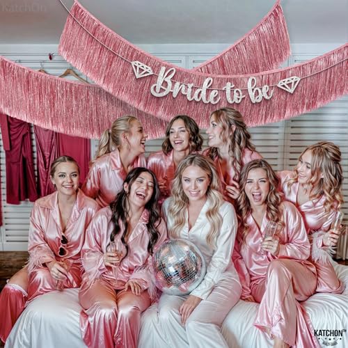 KatchOn, XtraLarge Rose Gold Fringe Banner - Pack of 2 | Rose Gold Backdrop for Bachelorette Party Decorations | Streamers for Birthday Decorations | Fringe Garland for Valentines Day Decorations - color: Rose Gold