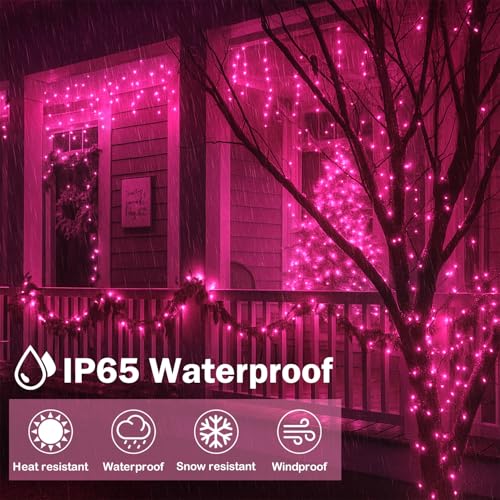 Extra-Long 144FT Solar String Lights for Outside, 2 Pack 400LED Solar Valentine's Day Lights Outdoor Waterproof, Copper Wire 8 Modes Fairy Twinkle Solar Lights for Tree Garden Party Xmas (Pink) - color: Pink, size: 2 Pack-400LED