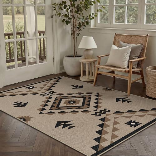 3x5 Easy Jute Outdoor Patio Rug Washable Brown Boho Entrance Area Rug for Living Room Lightweight Non Slip No Sheding Doormat Entryway Farmhouse Bedroom Backyard Kitchen Deck - color: Boho | Brown, size: 3'x5'
