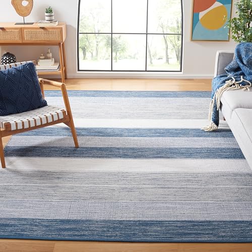 SAFAVIEH Area Rug 8x10 - Striped Kilim Collection - Large - Grey & Blue, Flat Weave Cotton, Ideal for Living Room, Bedroom, Office, Dining Space (STK804M) - color: Grey/Blue, size: 8' x 10' (Rectangular)