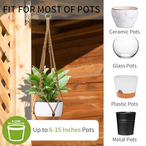 Macrame Plant Hanger - Fits 6-15 Inch Pots, Hanging Planter Holder for Indoor Outdoor, Cotton Rope Boho Home Decor, 43 Inch, Set of 2, Brown - color: Brown, size: 43+43in