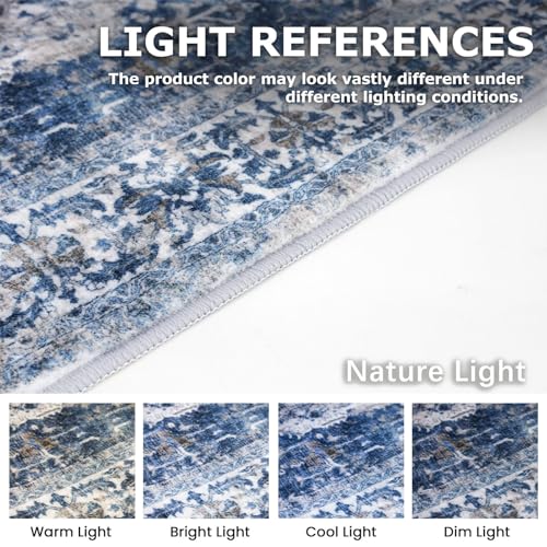 KOZYFLY Small Area Rug 2x3 Ft Rugs for Entryway Washable Boho Entry Rug Non Slip Door Mat Indoor Entrance Blue Printed Faux Wool Vintage Printed Kitchen Rug Throw Rugs for Entrance Kitchen Bathroom - color: Blue/Brown/White, size: 2' x 3' (Rectangular)