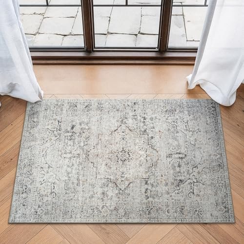 Bloom Rugs Washable Non-Slip 2x3 Rug - Ivory/Gray/Caramel Traditional Oriental Area Rug for Living Room, Bedroom, Dining Room, and Kitchen - Exact Size: 2' x 3' - color: Ivory / Gray / Caramel, size: 2' x 3' (Rectangular)