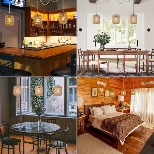 3 Lights Plug in Pendant Light with Cord On/Off Switch Rattan Hanging Lamp with 22ft Hand Woven Wicker Plug in Chandelier Boho Hanging Lights Fixture for Bedroom Kitchen Hallway Foyer - size: 3 Light