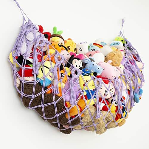 Stuffed Animal Net or Hammock for Flat Wall Hanging Net for Stuffed Animal Storage Handmade Macrame Plush Toy Hammock(Purple) - color: purple, size: 60" W