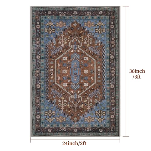 Ciicool Small Area Rug, 2x3ft Boho Rug, Ultra Soft Entry Rugs for Entryway, Non-Slip Washable Rugs Oriental Low-Pile Indoor Mat Floor Carpet for Entrance Bedroom Kitchen Bathroom Foyer Decor - color: Brown/Blue, size: 2' X 3' (Rectangular)