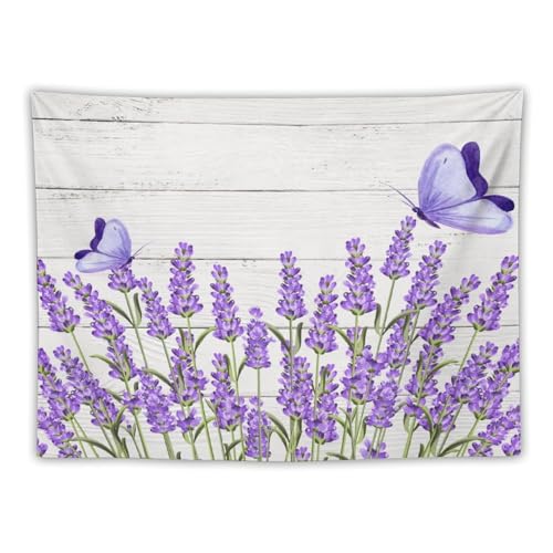 Purple Lavender Floral Tapestry,Rustic Spring Flower and Butterfly Wall Hanging for Bedroom Living Room Dorm Decor, 40"x30" - color: Lavender Floral-3, size: W40xL30in