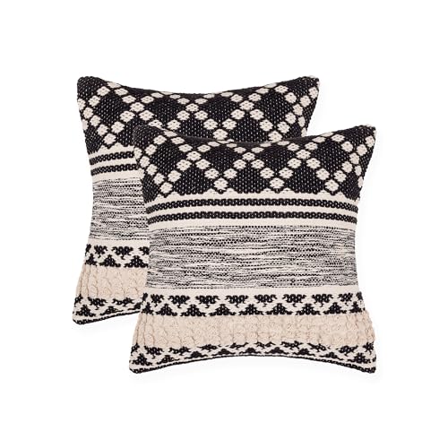 · REDEARTH · Handmade Boho Throw Pillow Covers - Bohemian Farmhouse Style - Accent Woven Indoor and Covered Patio Pillow Cushion Cases for Couch, Bed, Sofa – Set of 2-18"x18" - Mosaic Trellis Black - color: Mosaic Trellis Black, size: 18" x 18" (Pack of 2