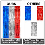 PIGETALE, 2 Pack 3.2 x 8.2 ft Red White and Blue Foil Fringe Backdrop Curtain, Streamer Backdrop Tinsel Curtains Photo Booth Props for Graduation Birthday Memo - color: Blue, Silver and Red
