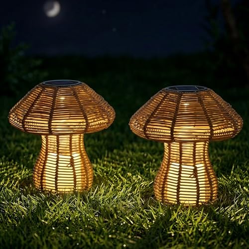 Portable Rattan Table Lamp for Indoor Outdoor, CE,RoHS Certified Solar Charging & Replaceable Battery LED Light, Ratten Bedroom Lamp with Warm Candle Bulb for Patio Bedroom, Pack of 2 - style: Pack of 2