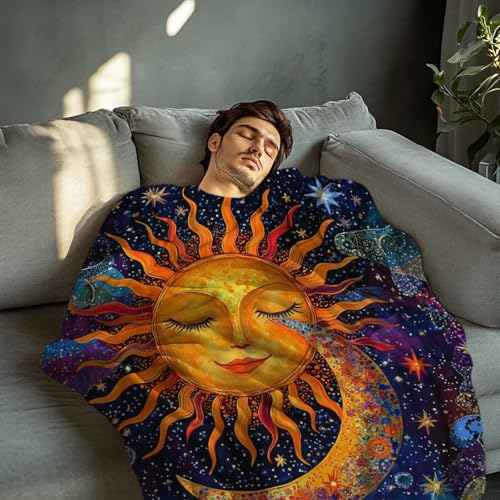 Sun and Moon Blanket Throw, Plush Blanket Gift for Adults, Hippie Witchy Lightweight Soft Fleece for Bedrooms, Meditation, and Decor, 40x50 Inches - color: Colorful Sun Moon
