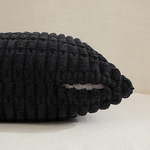 Fancy Homi Decorative Throw Pillow Covers for Bed Couch Bedroom Bench, Soft Corduroy Solid Pillow Case, Rustic Farmhouse Boho Room Decor,20" x 12" (Pack of 1),Black - color: Black, size: 20" x 12" (Pack of 1)