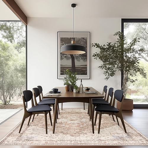 BILEEHOME Boho Neutral Living Room Rug 5x7,Washable Vintage Rustic Earth Tone Modern Farmhouse Persian Area Rugs for Dining Room Bedroom, Light Tan Brown Beige with Rust Terracotta Pattern - color: Coffee/Rust Brown, size: 5' x 7' (Rectangular)