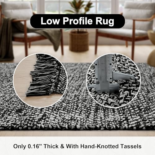 Collive Black Bathroom Rug, 2' x 3' Hand-Woven Washable Small Kitchen Rugs, 45% Cotton, 45% Polyester, 10% Viscose - Cotton Reversible Entryway Rug Modern Farmhouse Carpet for Foyer Bedroom Back Door - color: Black/Cream, size: 2' x 3' (Rectangular)