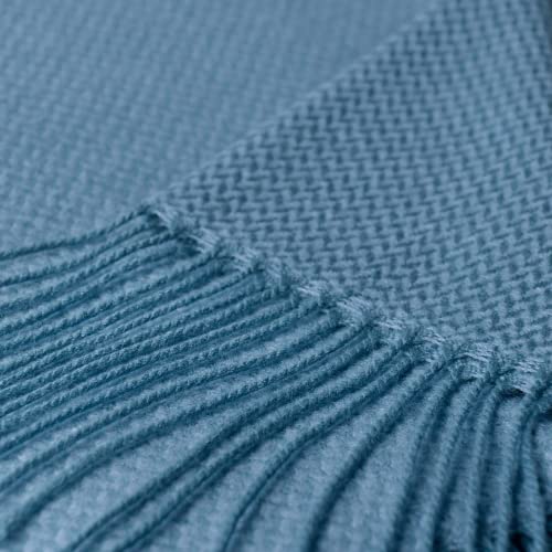 BOURINA Herringbone Two Tone Throw Blanket Faux Cashmere Fringe Soft Lightweight Cozy for Bed Couch Decorative Throws Blanket, Spa Blue, 50" x 60" - color: Spa Blue, size: 50"x60"