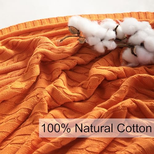 NTBAY 100% Pure Cotton Cable Knit Throw Blanket, Super Soft Warm 51x67 Knitted Throw Blanket for Couch, Sofa, Chair, Bed - Extra Cozy, Machine Washable, Comfortable Home Decor, Orange - color: Orange, size: Throw(51"x67")