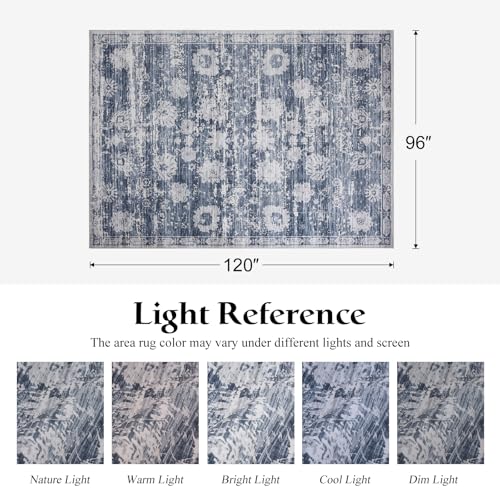 Area Rug 8x10 Blue White, Vintage Floral Washable Rug for Living Room Ultra Soft Non-Slip Rug Printed Distressed Traditional Farmhouse Carpet for Bedroom Dining Room Indoor Office Home - color: Blue & White, size: 8' x 10' (Rectangular)