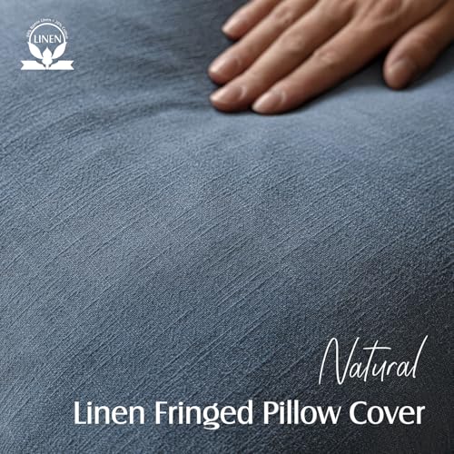 Foindtower Decorative Linen Fringe Throw Pillow Covers Cozy Boho Farmhouse Cushion Cover with Tassels Accent Pillowcase for Chair Sofa Bed Living Room Home Decor, 16×16 Inch,1PC,Dark Blue - color: Blue Ashes, size: 16" x 16" (Pack of 1)