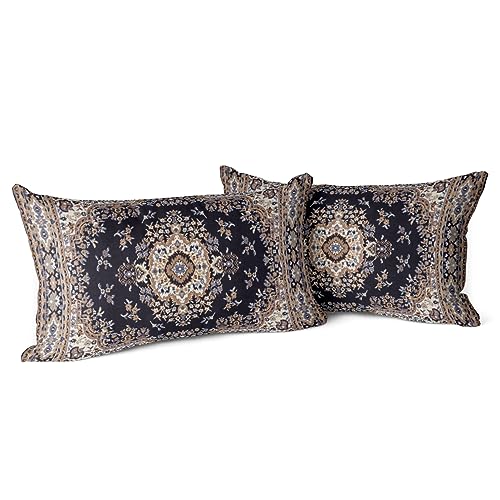 Snycler Boho Throw Pillow Covers 12x20 inch Set of 2 Black Medallion Border Area Rug Double Sided Pattern Cotton Soft Pillow Case Cushion Cover Pillowcase for Couch Sofa Bed Decorative - color: Boho-11, size: 20" x 12" (Pack of 2)