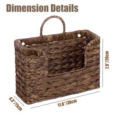 PINXIURY Magazine Holder Wall Basket Water Hyacinth Woven Mail Organizer, Wicker Wall Hanging Baskets for Magazines, Letters & Storage Decorative Mail Holder, Magazine Rack, Hanging Basket, Coffee - color: Coffee
