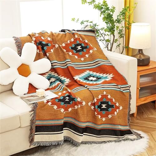 Homesy Boho Throw Blankets Southwestern Bed Throws Cover Reversible Green Aztec Southwest Blanket for Couch Chair Sofa Home Outdoor Beach Car Tent Travel Camping 63"x87" - color: Brown, size: 63"x87"