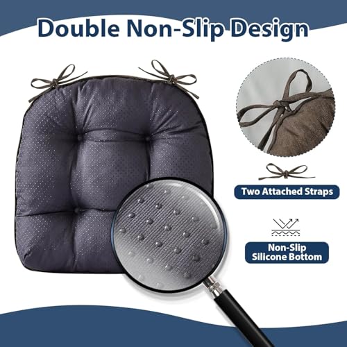 IASEAHK Chair Cushions for Dining Chairs, Seat Cushions for Kitchen Chairs, Indoor Seat Cushions with Ties, Tufted Foam Chair Pads, Non Slip Chair Cushions Set of 2, 15.5" x 15.5" x 4", Brown - color: Brown, size: Pack of 2