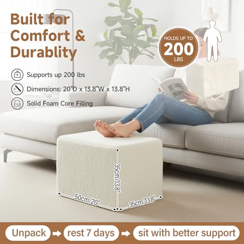 Tiita Square Stuffed Pouf Ottoman, Plush Poufs with Foam Chunk Filling, Foot Rest Stool for Living Room, Cream - color: Square Cream