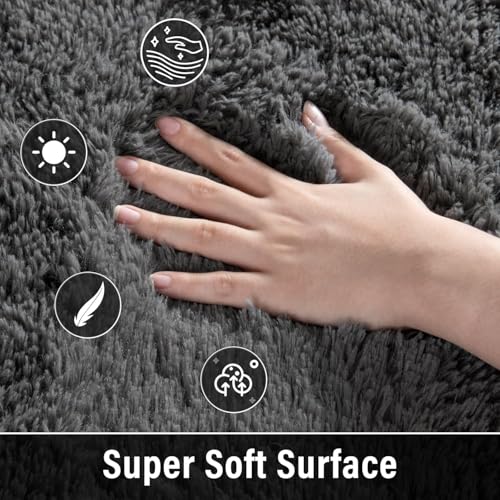 Merelax Fluffy Shaggy Small Area Rug, Dark Grey 2x3 Doormat Door Rugs for Bedside Christmas Decor, Mini Fuzzy Plush Throw Rug, Soft Non-Slip Entryway Shag Catpet for Livingroom Holiday Home Aesthetic - color: Dark Grey, size: 2' x 3' (Rectangular)