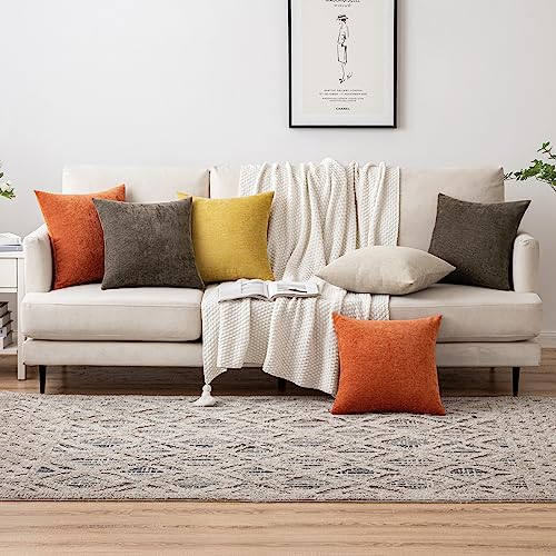 MIULEE Pack of 2 Brown Decorative Pillow Covers 18x18 Inch Soft Chenille Couch Throw Pillows Farmhouse Cushion Covers for Home Decor Sofa Bedroom Living Room - color: Brown, size: 18" x 18" (Pack of 2)